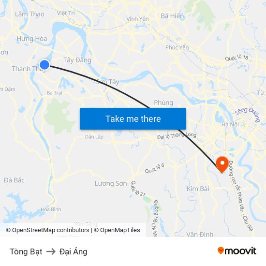 Tòng Bạt to Đại Áng map