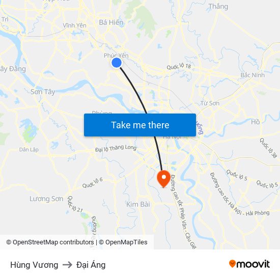 Hùng Vương to Đại Áng map