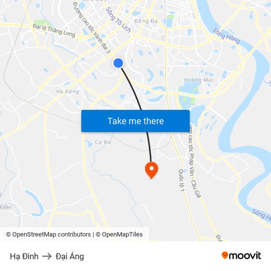 Hạ Đình to Đại Áng map