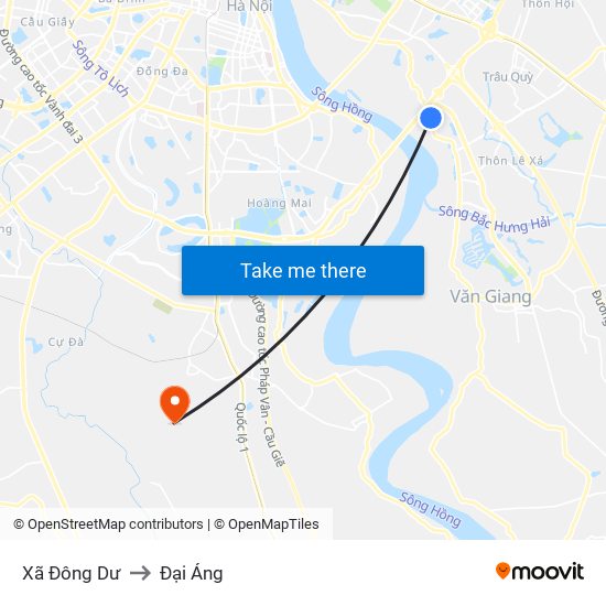 Xã Đông Dư to Đại Áng map