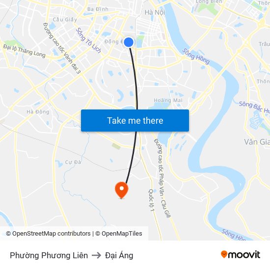 Phường Phương Liên to Đại Áng map