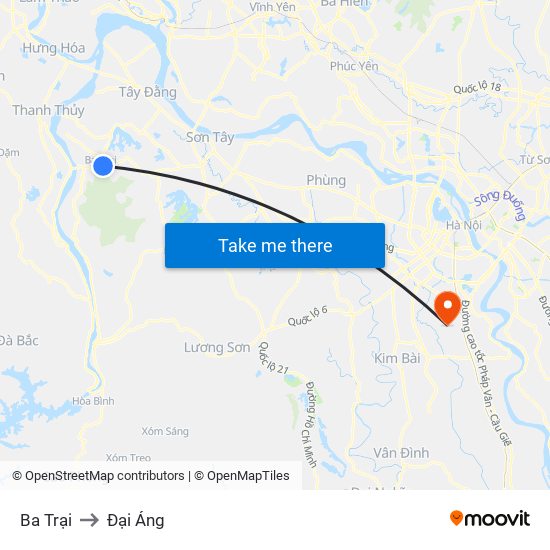 Ba Trại to Đại Áng map