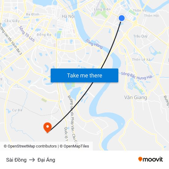 Sài Đồng to Đại Áng map