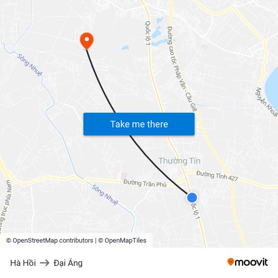 Hà Hồi to Đại Áng map