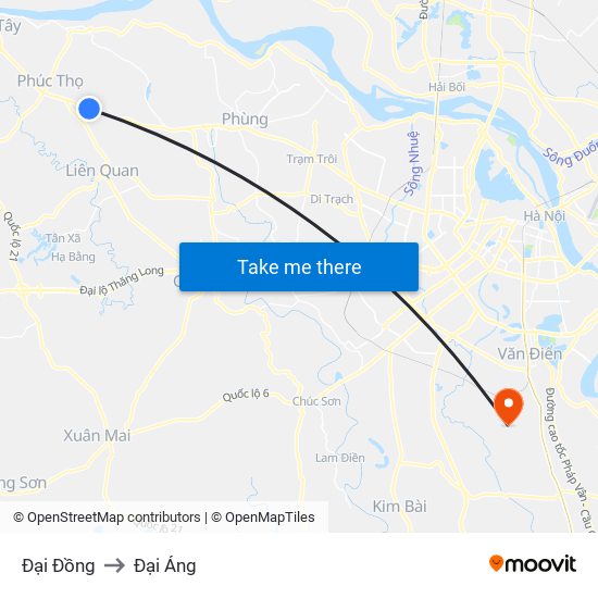 Đại Đồng to Đại Áng map