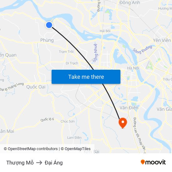 Thượng Mỗ to Đại Áng map