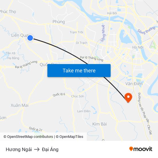 Hương Ngải to Đại Áng map