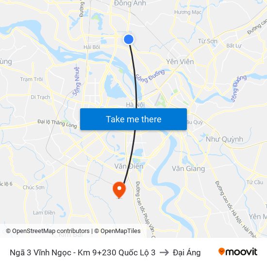 Ngã 3 Vĩnh Ngọc - Km 9+230 Quốc Lộ 3 to Đại Áng map