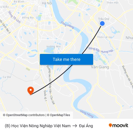(B) Học Viện Nông Nghiệp Việt Nam to Đại Áng map