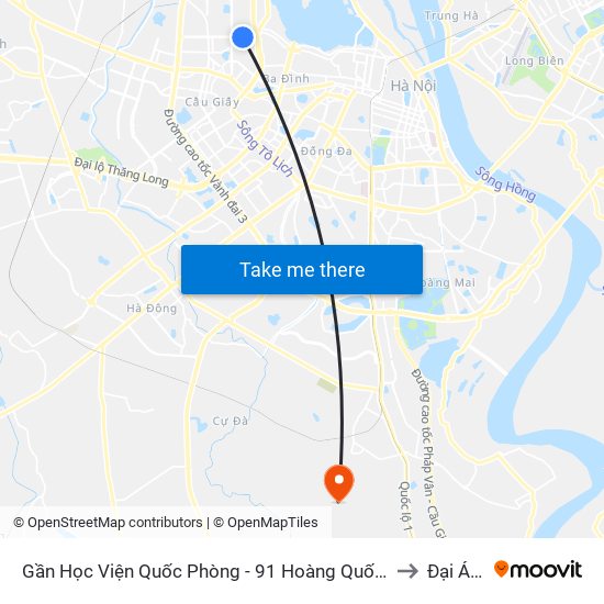 Gần Học Viện Quốc Phòng - 91 Hoàng Quốc Việt to Đại Áng map