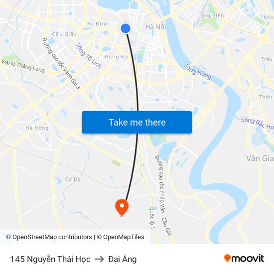 145 Nguyễn Thái Học to Đại Áng map