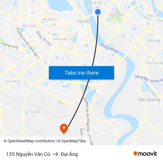 135 Nguyễn Văn Cừ to Đại Áng map