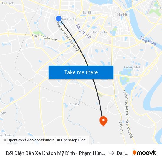 Đối Diện Bến Xe Khách Mỹ Đình - Phạm Hùng (Cột Trước) to Đại Áng map