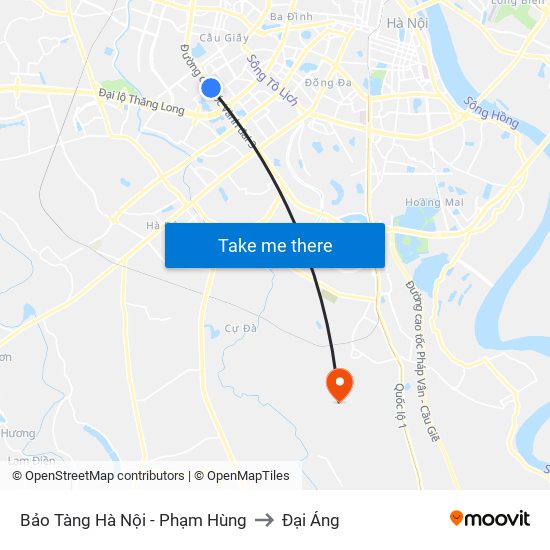 Bảo Tàng Hà Nội - Phạm Hùng to Đại Áng map