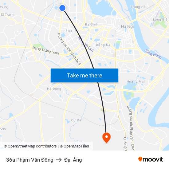 36a Phạm Văn Đồng to Đại Áng map