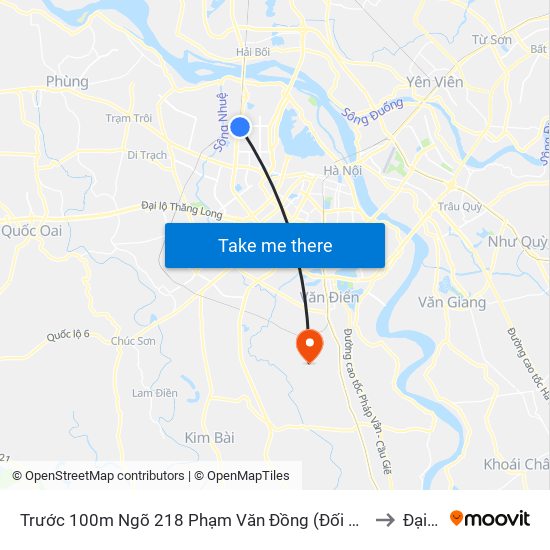 Trước 100m Ngõ 218 Phạm Văn Đồng (Đối Diện Công Viên Hòa Bình) to Đại Áng map