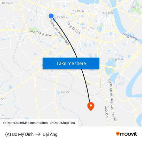 (A) Bx Mỹ Đình to Đại Áng map