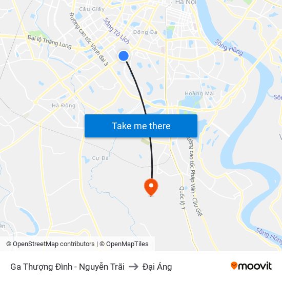 Ga Thượng Đình - Nguyễn Trãi to Đại Áng map