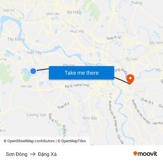 Sơn Đông to Đặng Xá map