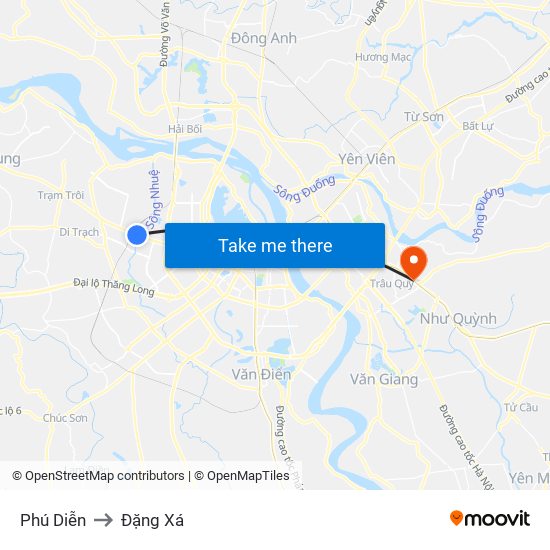 Phú Diễn to Đặng Xá map