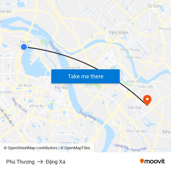 Phú Thượng to Đặng Xá map