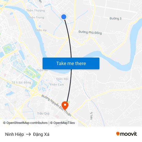 Ninh Hiệp to Đặng Xá map