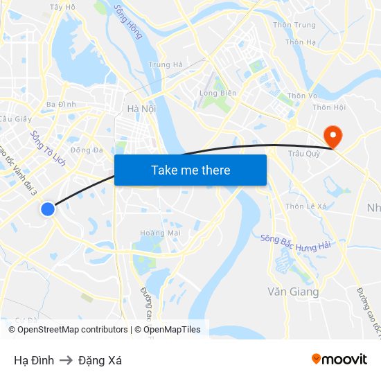 Hạ Đình to Đặng Xá map