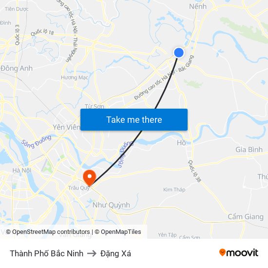 Thành Phố Bắc Ninh to Đặng Xá map