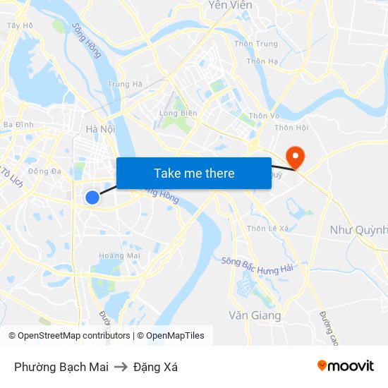 Phường Bạch Mai to Đặng Xá map