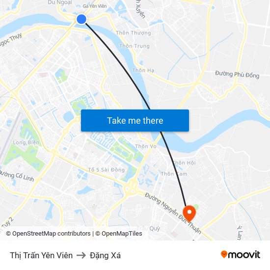 Thị Trấn Yên Viên to Đặng Xá map