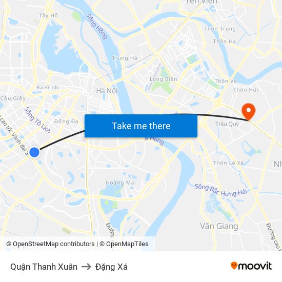 Quận Thanh Xuân to Đặng Xá map