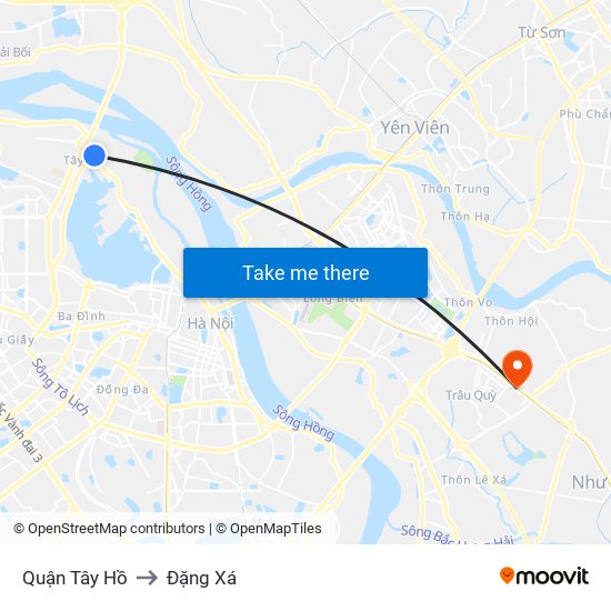 Quận Tây Hồ to Đặng Xá map