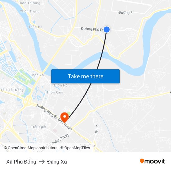 Xã Phù Đổng to Đặng Xá map