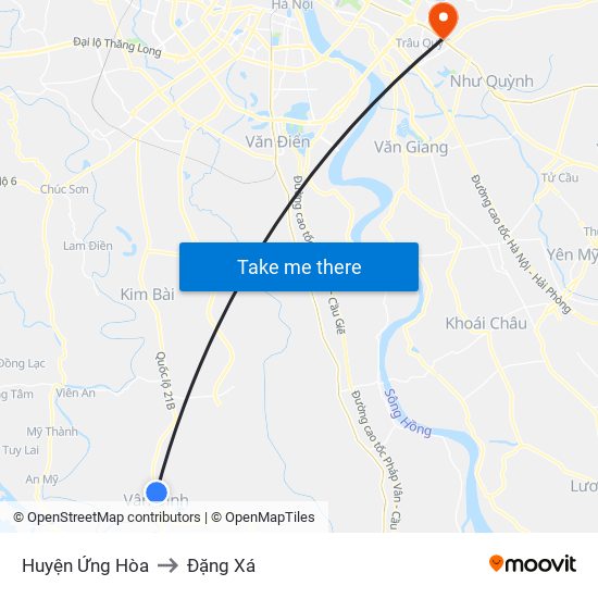 Huyện Ứng Hòa to Đặng Xá map