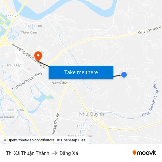 Thị Xã Thuận Thành to Đặng Xá map