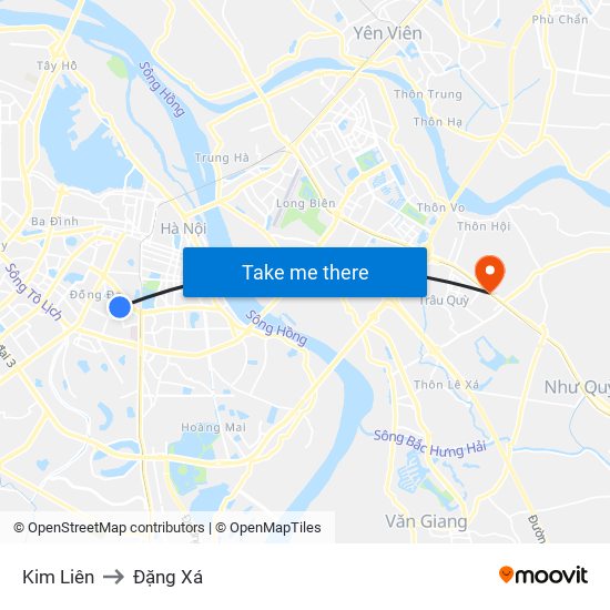 Kim Liên to Đặng Xá map