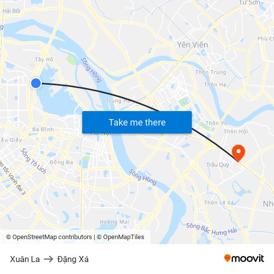 Xuân La to Đặng Xá map