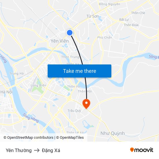 Yên Thường to Đặng Xá map