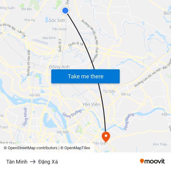 Tân Minh to Đặng Xá map