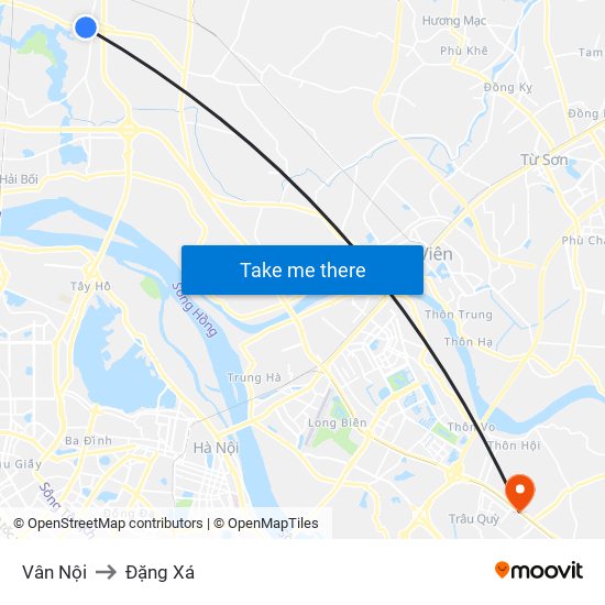 Vân Nội to Đặng Xá map
