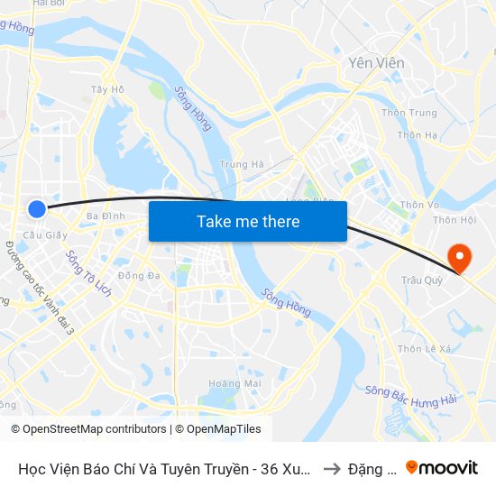 Học Viện Báo Chí Và Tuyên Truyền - 36 Xuân Thủy to Đặng Xá map