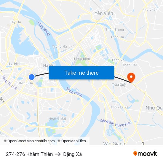 274-276 Khâm Thiên to Đặng Xá map