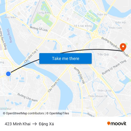 423 Minh Khai to Đặng Xá map