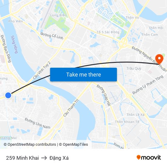 259 Minh Khai to Đặng Xá map