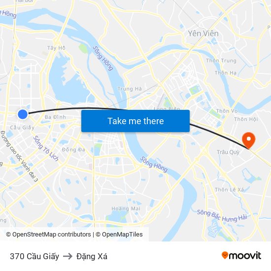 370 Cầu Giấy to Đặng Xá map