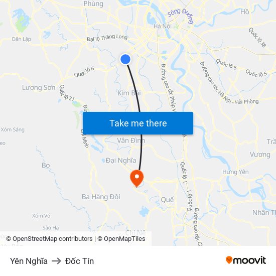 Yên Nghĩa to Đốc Tín map