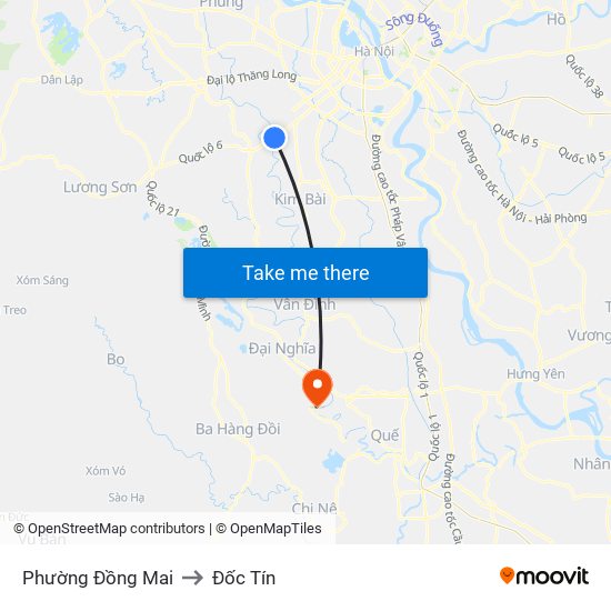 Phường Đồng Mai to Đốc Tín map