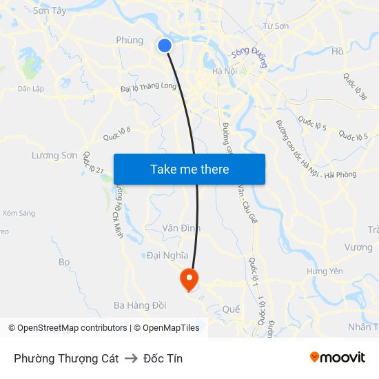 Phường Thượng Cát to Đốc Tín map