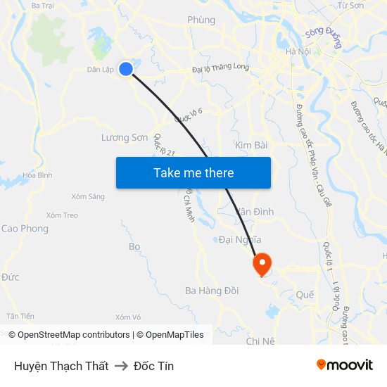 Huyện Thạch Thất to Đốc Tín map