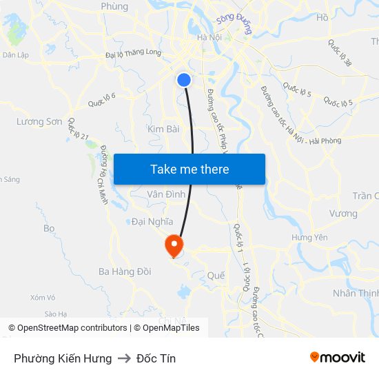 Phường Kiến Hưng to Đốc Tín map